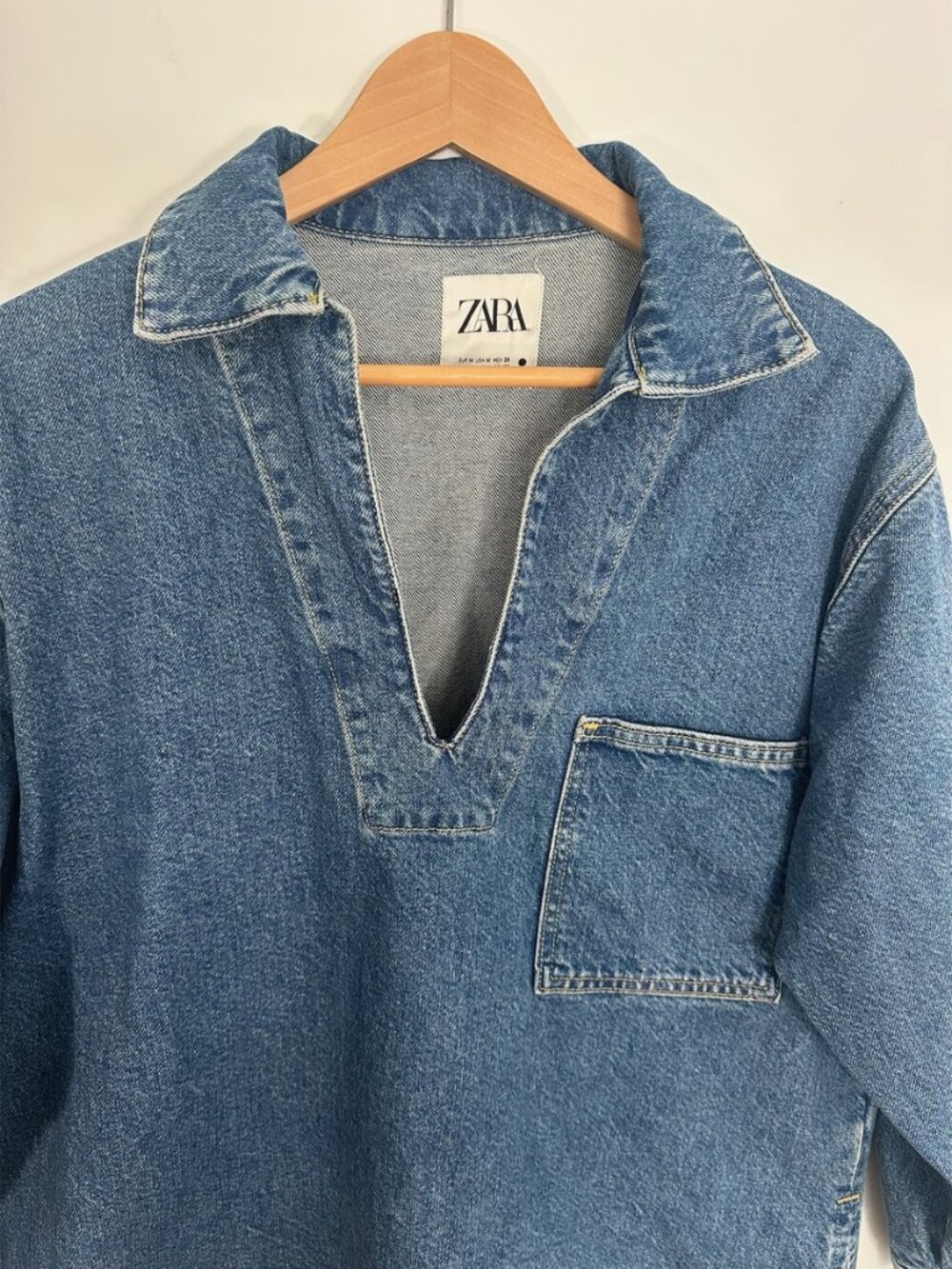 Zara Denim V-Neck Popover Tunic Top Size M - Picture 4 of 7